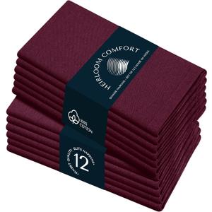 Burgundy Wine Cloth Napkins 17x17 Inch - 100% Cotton, Soft, Absorbent, Washable, Reusable - 12 Pack - Hotel Quality Table Napkin for Wedding, Receptions, Dinner, Christmas, Everyday