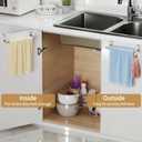 Over Cabinet Towel Holder, Stainless Steel Over The Cabinet Towel Rack Bars for Kitchen Cabinet Doors, Dish Towel Holder with Hooks, 2 Pack (Brushed Nickel)