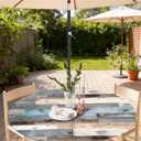 Outdoor Tablecloth with Umbrella Hole and Zipper, Round Fitted Patio Table Covers for Spring/Summer, Machine Washable Outdoor Picnic Table Cloth (Wooden, 45-52" Round)