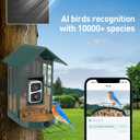 Soliom- Bird Feeder with Camera, 5W Solar Powered, AI Identify Species, Smart Wild Bird Watching, 2K Live View, Instant Arrival Alerts,Large 2.7L Seed Capacity, Metal Squirrel Chew-Proof - BF08 Green
