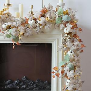 MIZII Fall Decor Artificial Maples Leaf Pumpkin Garland 6FT Autumn Maple Vines Garland Thanksgiving Halloween Harvest Decorations for Home Porch Mantle Fireplace Farmhouse Outdoor Indoor (6FT,Fall)