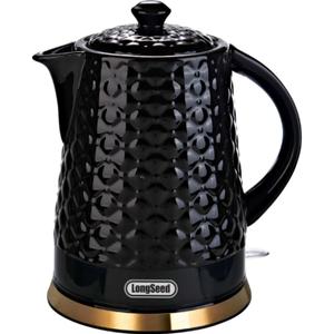 Ceramic Electric Kettle, 1.5L/1200W Boil Water Quickly and Easily with Boil-Dry Protection Auto Shut Off, Detachable Swivel Base, Black Relief Carving