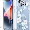 GVIEWIN for iPhone 14 Case Floral, with Screen Protector&Camera Lens Protector, [Non Yellowing] Soft Shockproof Clear Phone Protective Cover for Women, Flower Pattern Design 6.1" (Hibiscus)