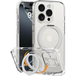 COOLQO Magnetic for iPhone 16 Pro Max Case with Stand, Compatible with MagSafe, Military Grade Drop Protection, Non-Yellowing Scratch-Resistant Back Phone Case for iPhone 16 Pro Max 6.9 inch, Silver