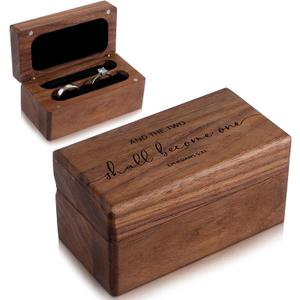 Nosiny Black Walnut Wooden Ring Box Engagement Ring Box Engraved Jewelry Holder with 2 Slots for Proposal Wedding Engagement Ceremony Daily Storage Organizer Keepsake Gift for Couples Newlyweds Women