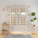 3 Pc Cotton Classic Country Farmhouse Kitchen Window Curtain -Beige & White Buffalo Check Tier & Valance Set, 54" x 18" / 27" x 24"
