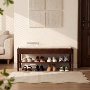 YEPDIN 39.3" Solid Wood Shoe Rack Bench with Flip-Top Storage,2 Tier Shoe Rack Bench with Chenille Cushion,for Entryway, Hallway,Living Room, Bedroom, Closet, 13.3"D x 39.3"W x 15.7"H
