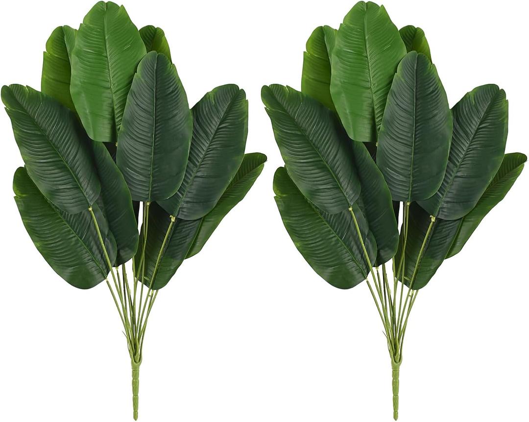 Artificial Banana Trees, 2 Pcs 26" Fake Banana Leaves Artificial Plants Greenery for Vase Home Office Tropical Wedding Indoor Outdoor Decor