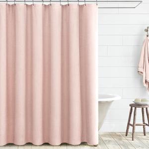 Awellife Pink Shower Curtain Blush Linen Textured Boho Farmhouse Shower Curtains for Bathroom Fabric Liner 72 x 72 Inch