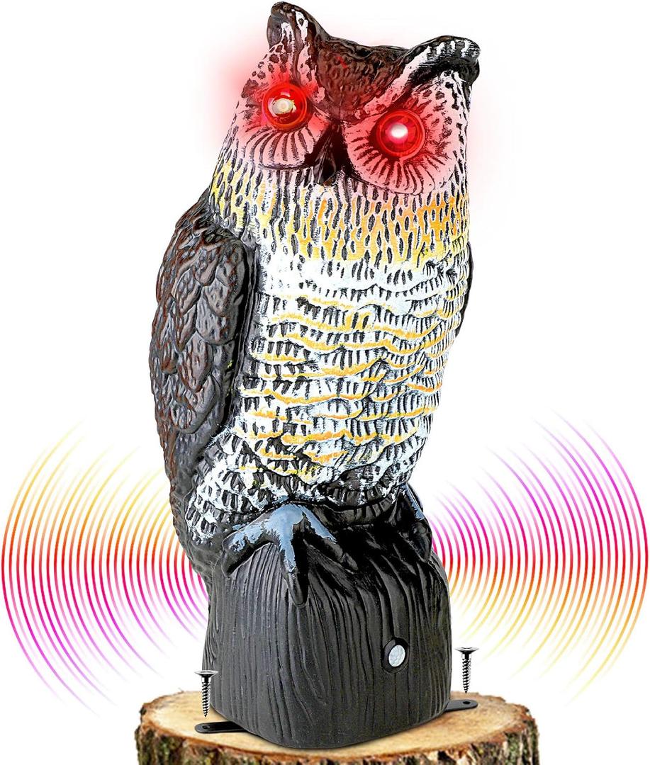 Ruolan Plastic Owl,Brid Owl with Flashing Eyes&Frightening Sound for Garden Yard Outdoor