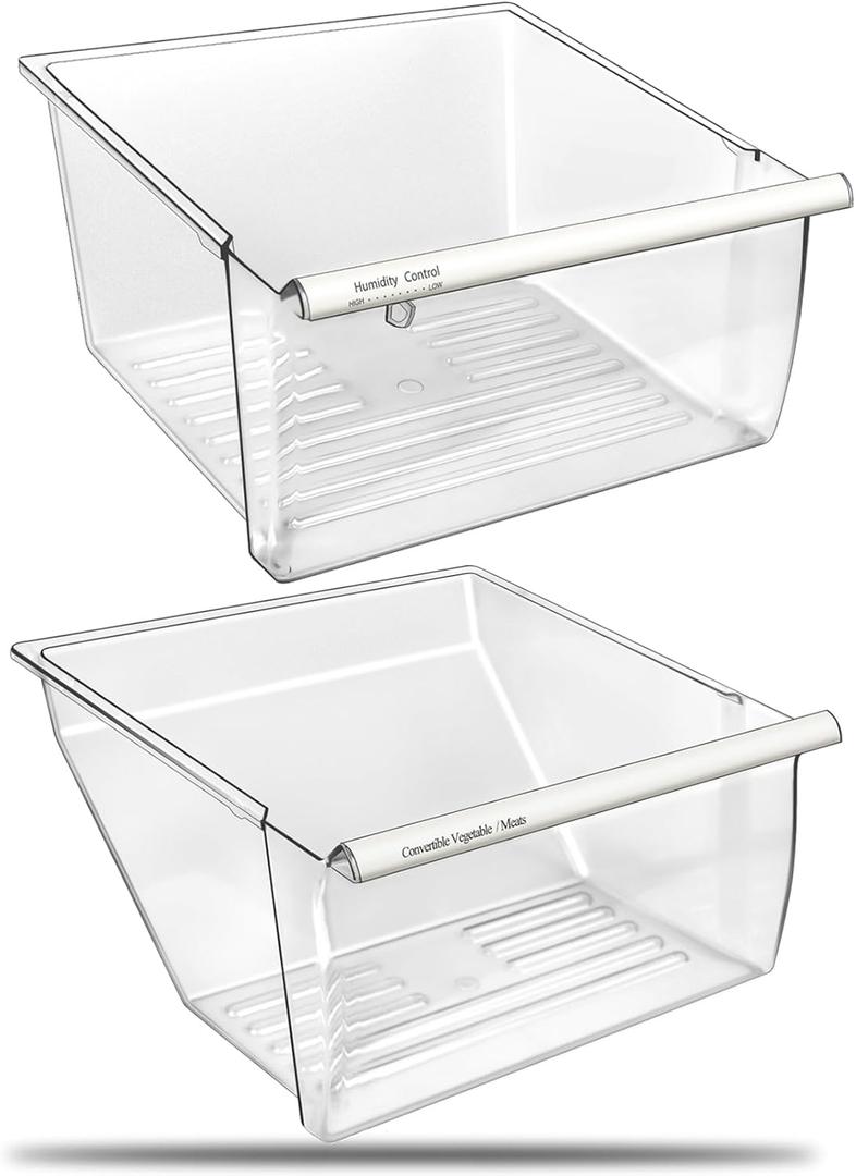 [2 Pack] Upgraded 2188656 Fridge Crisper Drawer UPPER Humidity Control Drawer & 2188664 Crisper Bin LOWER Refrigerator Drawer Replacement For Kenmore Whirlpool Fridge Drawer Parts WRS325FDAM04 Drawer