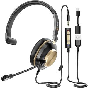 Headset with Mic, USB Headset with Microphone, Computer Headset with Noise Cancelling Microphone for Laptop PC, Mute in-line Controls
