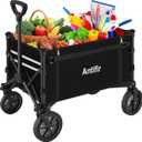 Collapsible Wagon Carts,Folding Wagon Cart with All Terrain Wheels,Heavy Duty Garden Carts with Adjustable Handle,Outdoor Utility Wagon for Camping Shopping Sports Fishing (Black)