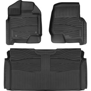 Floor Mats for 2015-2025 Ford F150 SuperCrew Cab Including 22-25 Lightning w/o Fold Flat Storage |Custom Fit| Front & Rear | Front Bucket | All-Weather Car Liners for Trucks