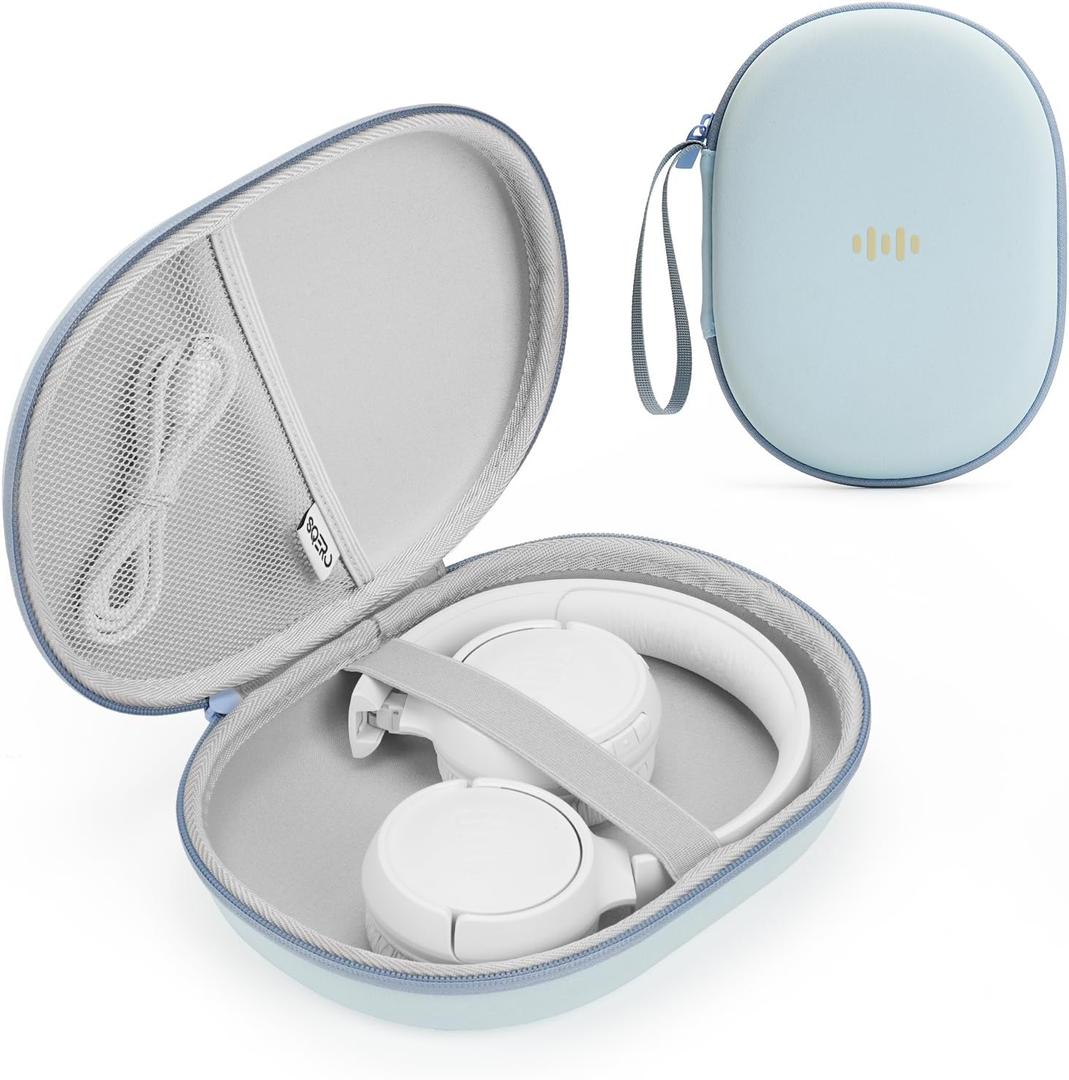 Headphone Case Hard Shell for JBL Tune 520BT/510BT/500BT/720BT/Bose/Soundcore Anker/BERIBES/KVIDIO/TOZO/JLab, Ultra-Slim Over-Ear Headset Universal Portable Travel Organizer Bag (Light Blue)