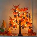 YEAHOME Fall Decorations for Home, Thanksgiving Decorations, 24/2FT Lighted Fall Maple Leaves Tree with 24 LEDs for Autumn Decor, 12 Wood Acorns Ornaments Battery Powered Timer for Table Indoor