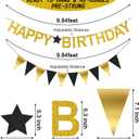 Happy Birthday Banner - Gold Birthday Banner with Garland, Balloons and Hanging Swirls for Party Decorations