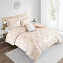 Comfort Spaces Vivian Comforter Set Ultra Soft All Season Lightweight Modern Geometric Glam Metallic Print Bedding, Matching Sham, Decorative Pillow, Full/Queen, Geometric Blush/Gold