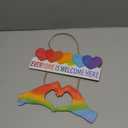 CHDITB Classroom Decor Everyone is Welcome Here Wall Hanging, Rainbow Heart Wooden Teacher Door Sign with Inspirational Quotes, Colorful Hand Heart Door Hanger for Classroom Kindergarten Daycare (10"x11")