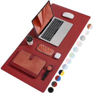 TOWWI Dual Sided Desk Pad, Large Desk Mat, Waterproof Desk Blotter Protector Mouse Pad, Leather Desk Pad Large for Keyboard and Mouse (24" x 14", Red/Blue)