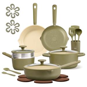 CAROTE 21pcs Cookware Set Nonstick Pots and Pans Set, Ceramic Cookware Set Induction Cookware, Non toxic Healthy Non Stick Kitchen Cooking Set, PFAS PTFE Free