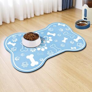 Dog Cat Mat for Food and Water,Rapid Absorbent Pet Feeding Mat, Bone Shaped Dog Placemat Bowl Mat with Rubber Backing,No Stains Pet Food Mats Indoor, Pet Accessories Supplies,Blue 16"24"