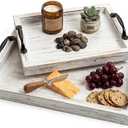 Rustic Serving Tray with Handles - 2 Nesting Trays for Serving Food - Wooden Tray for Decor, Coffee Table & Ottoman - Large Serving Tray with Distressed White Finish to Complement Any Decor