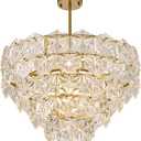 Soilsiu Modern Gold Crystal Chandeliers for Dining Room, Island Light Fixture Over Table,7-Light Height Adjustable Hanging Pendant Light Fixtures for Kitchen, Living Room, Bedroom, Bathroom