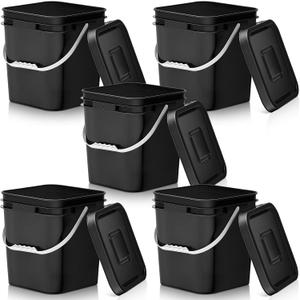 Mumufy 5 Pcs 3.5 Gallon Square Food Grade Bucket with Lid, Black