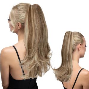 Clip in Ponytail Extension 18 Inch Pony Tails Hair Extensions for Women Long Straight Curly Tail Ponytail Hair piece Synthetic Fake Versatile Pony (Bahama Beige)