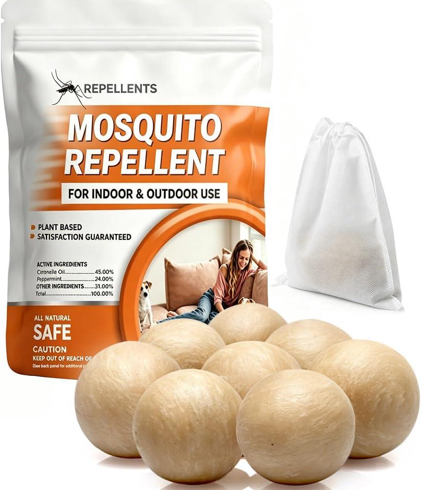 Mosquito Repellent Outdoor Patio, Mosquito Deterrent for Yard, Indoor Mosquito Repellent Balls, Mosquito Repeller for Patio, Keep Mosquito Away, Covers 120 Sq. Ft, 60 Days Protection-8 Packs
