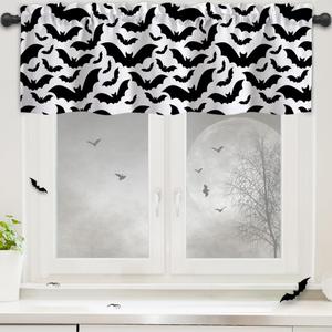 2 x Vanleonet Halloween Curtain Valances Black Bats Valances for Windows Rod Pocket Gothic Curtains Halloween Decoration for Party Kitchen Living Room Bedroom 1 Panel, 54W x 18" L