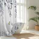 No Hook Shower Curtain and Liner Set, Blue Grey Eucalyptus Floral Shower Curtains for Bathroom, Bath Curtain Sets with Snap in Liner, Waterproof with See Through Top Window, 71x84 Inches