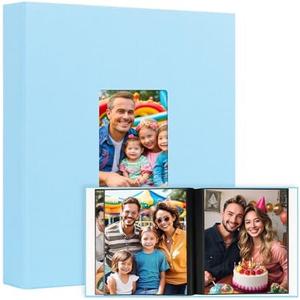 Photo Album 8x10 Holds 72 Photos, Linen Cover with Front Window, 72 Pockets for 8x10 Photos, 8x10 Photo Album Book for 8x10 Wedding Family Baby Anniversary Pictures or Gift (Blue)