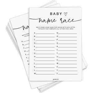 Name Race Baby Shower Game, Boy or Girl, Alphabet Baby Name Race, 50 Pack, Minimalist