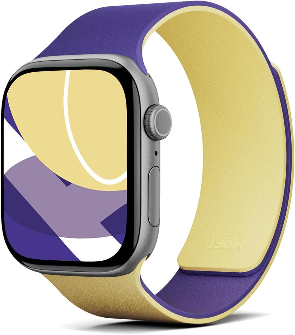 MOFT Snap Duo Watch Bands Compatible with Apple Watch, Quick Magnetic Wear, Duo-Color Design & Soft Silicone, iWatch Bands for Ultra 3/2/1, Series 11/10/9/8/7/SE/6/5/4/3/2/1, 38/40/41/42/44/45/46/49mm (Strike Yellow x Poise Purple)