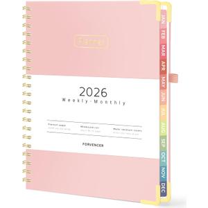 Forvencer 2026 Planner, Hardcover Calendar Planner Weekly and Monthly, Jan 2026 - Dec 2026, 8.5" x 11", Spiral Daily Organizer for Home School, Pink