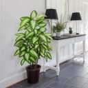 FLOWORLD Artificial Golden Dieffenbachia 4ft Tall Artificial Plants Indoor Decorative Silk Plants Potted Faux Tropical Tree Lifelike House Floor Large Fake Tree for Home Living Room