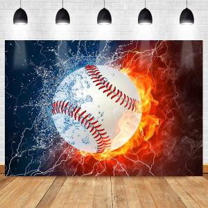 Ice and Fire Baseball Background, 7x5ft, Polyester, Pole-Pocket Design, for Fans Party Photography, Birthday Decoration Banner