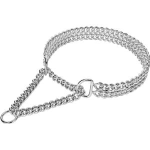 Dog Choke Martingale Collar, Silver Dog Chain Collar Stainless Steel Metal, Silver Dog Collar Adjustable Walking Chew Proof Double Row for Large Small Medium Dogs XL 26'' -28''