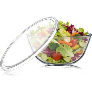 Large Glass Mixing Bowl, 4.7 Quart Large Glass Salad Bowl with Lid (Deep, Wide Design)