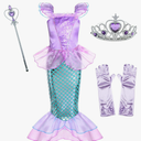 Little Girls Mermaid Princess Costume for Girls Dress Up Party with Gloves,Crown Mace 3-10 Years