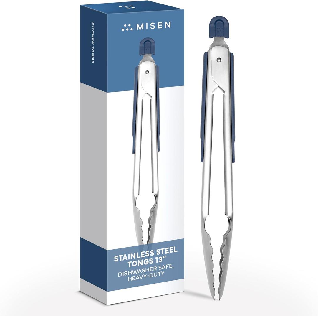 Misen Kitchen Tongs - Dishwasher Safe, Heavy Duty - Precision Stainless Steel Grilling Tool - Heat Resistant - Perfect for Serving and Air Frying - 13 Inch | Blue