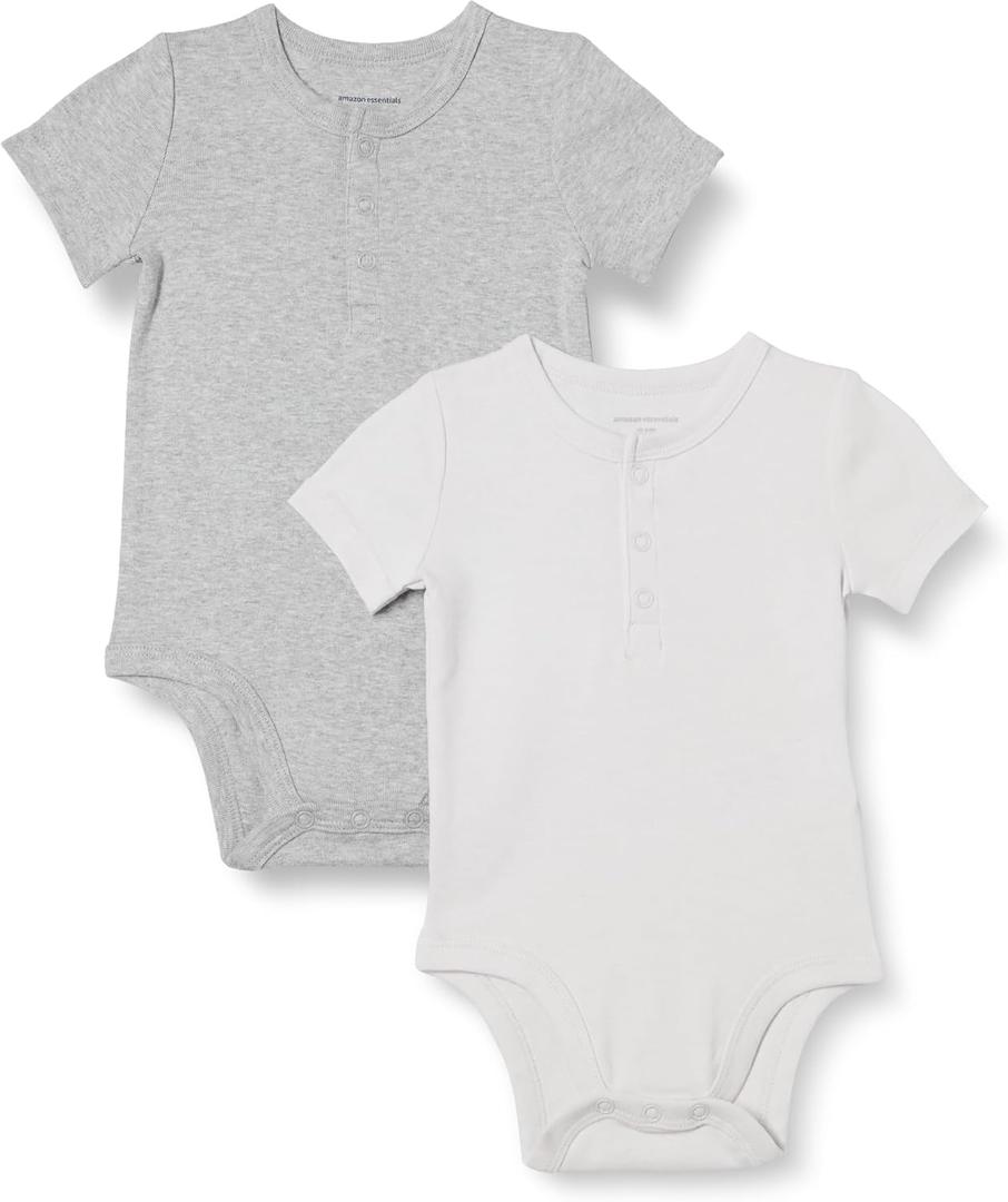 Amazon Essentials Unisex Babies' Short Sleeve Henley Bodysuit, Pack of 2