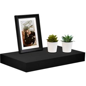 WELLAND 16 inch Black Mission Floating Shelves for Wall, Bathroom Wall Mount Shelves, Wood Modern Display Shelves, Book Shelves,for Bedroom,Living Room and Kitchen (15 4/5" x 9 1/4" x 2")