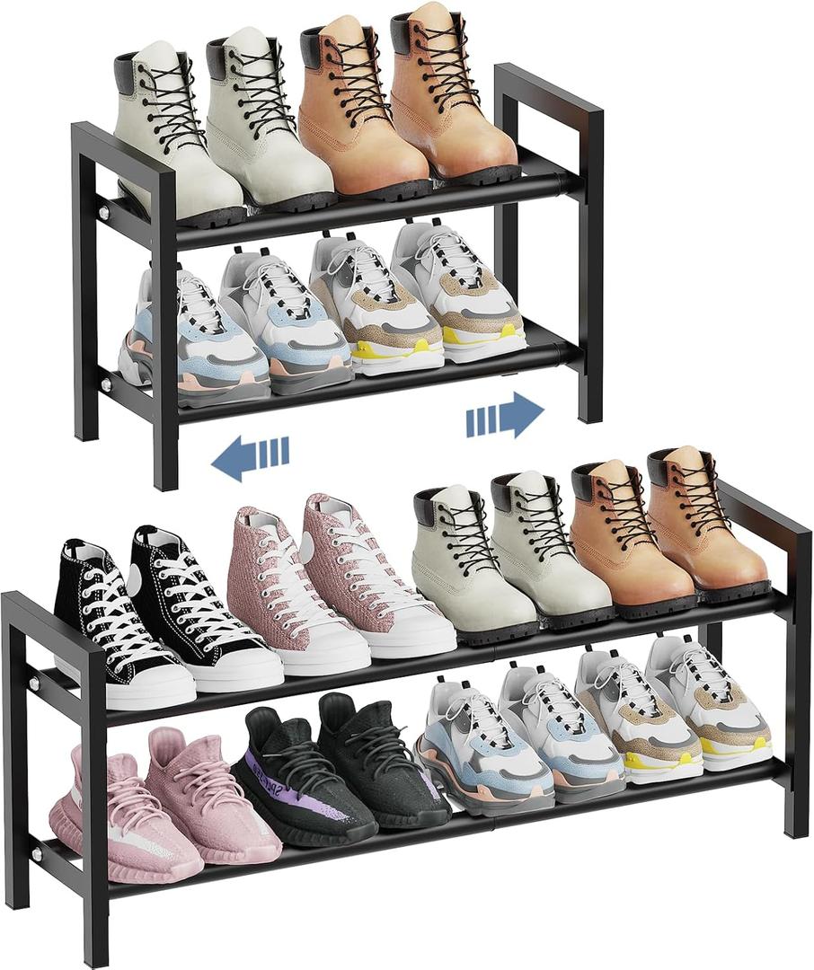 Mavivegue Expandable Shoe Rack, 2-Tier Adjustable Shoe Organizer, Shoe Shelf for Closet, Entryway, Front Door (Black)