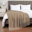 PAVILIA Tan Taupe Knit Throw Blanket for Couch, Twin Bed, Soft Knitted Farmhouse Sofa Throw for Living Room, Lightweight Decorative Fall Blanket for Chair, Outdoor Textured Boho Blanket, 60x80
