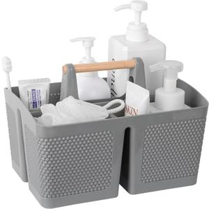 rejomiik Portable Shower Caddy Basket Plastic Cleaning Caddy Organizer Storage Tote with Handle for Bathroom, College, Dorm Room Essentials, Gray