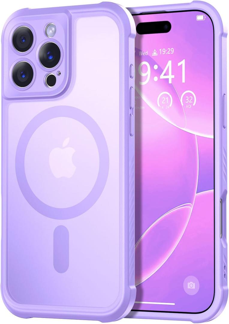 Thomo Magnetic for iPhone 16 Pro Max Case, [Full Camera Protection] [Compatible with Magsafe] Military-Grade Shockproof, Anti-Fingerprint Translucent Matte Phone Case,Light Purple
