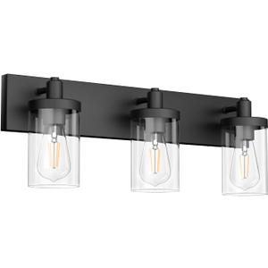 Aipsun Black Vanity Light for Bathroom 3 Light Farmhouse Bathroom Lights Fixtures Over Mirror with Clear Glass Shade(Exclude Bulb)